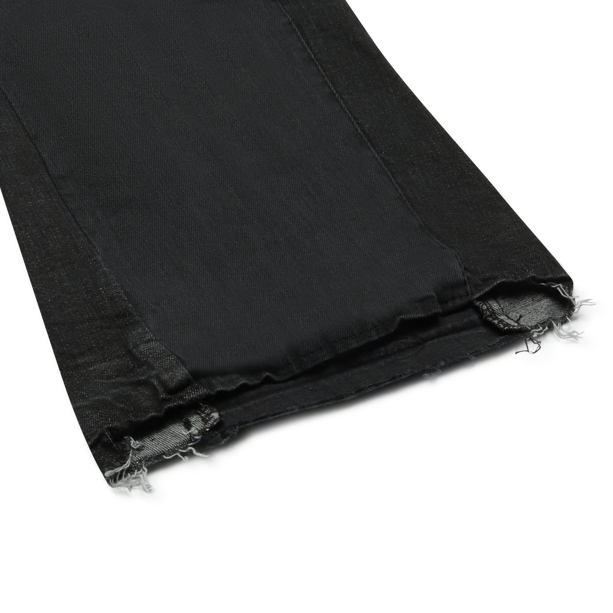 Bottom flare view of Suavo World Flare Denim Washed Black